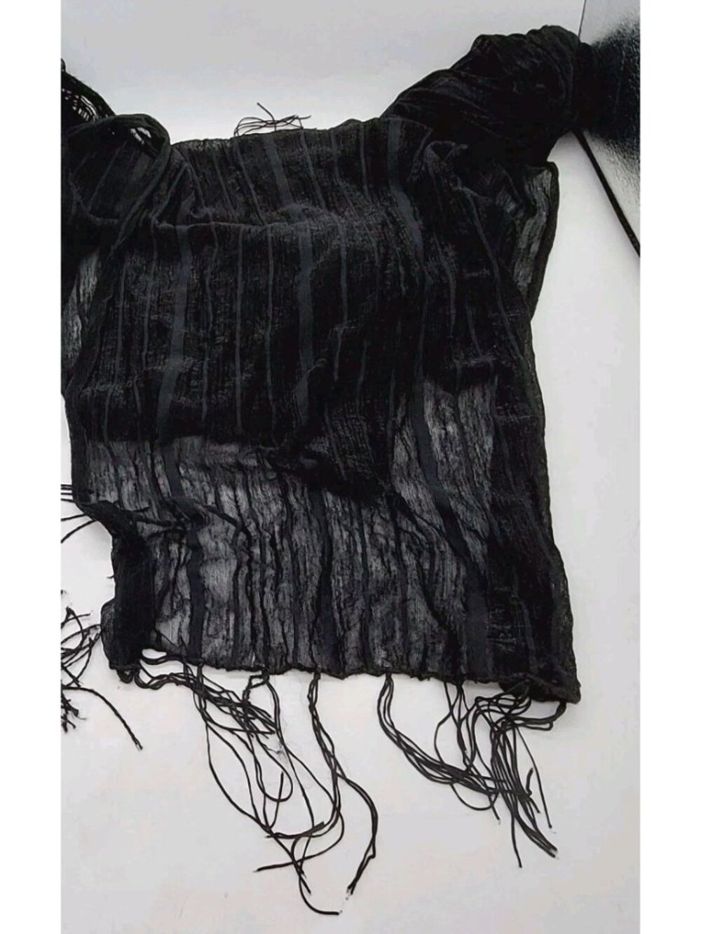 Black Semi Sheer Scarf Fringe Set Of 2 Various Sizes - Picture 7 of 11